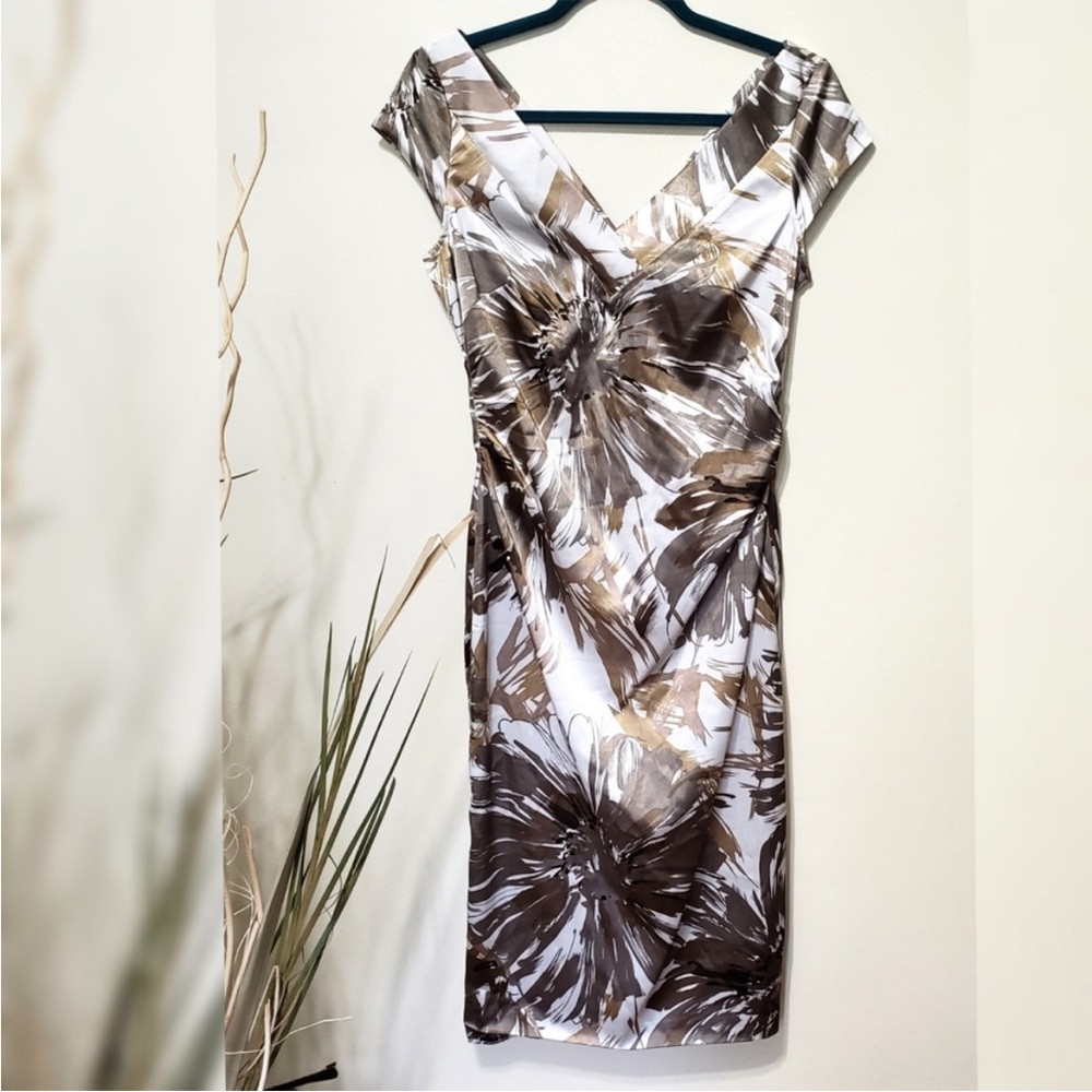 Maggy London Satin Abstract Floral Dress Size 8